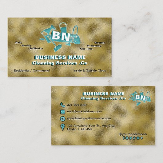 Aquamarine Logoreinigung Elegante Berufliche Visitenkarte (Vorne/Hinten)