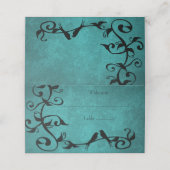 Aquamarine Lovebirds Empfang Platzkarte (Außenseite Aufgefaltet)