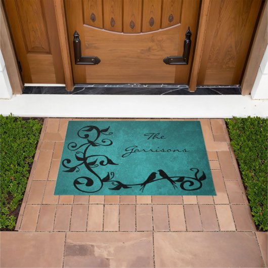 Aquamarine Lovebirds Personalisiert Doormat Fußmatte (Außenbereich)
