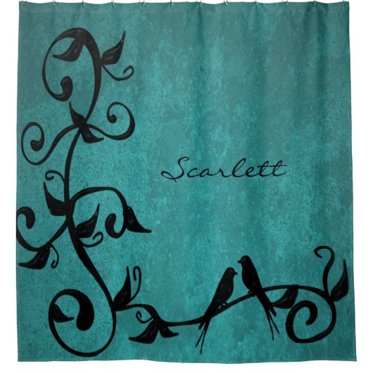 Aquamarine Lovebirds Personalisiert Duschvorhang (Vorderseite)