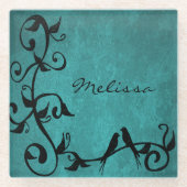 Aquamarine Lovebirds Personalisiert Glass Unterset Glasuntersetzer (Vorderseite)