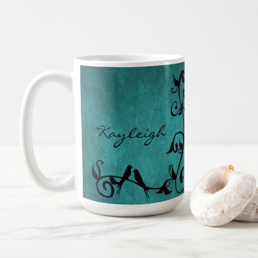 Aquamarine Lovebirds Personalisiert Kaffee Tasse (Mit Donut)