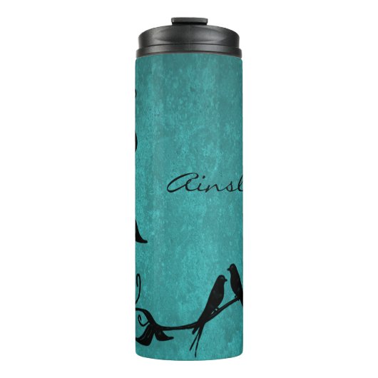 Aquamarine Lovebirds Personalisiert Thermal Tumble Thermosbecher (Vorderseite)