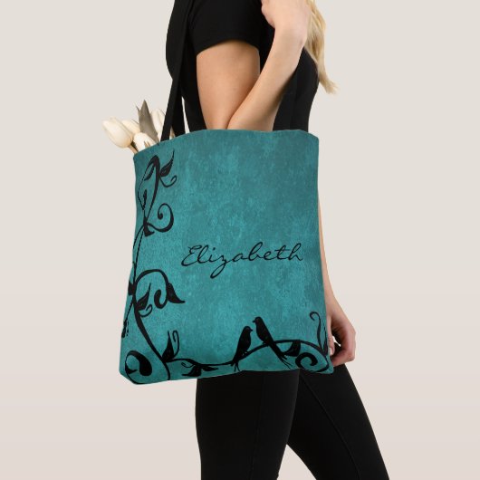 Aquamarine Lovebirds Personalisiert Tote Tasche (Von Nahem)