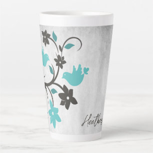 Aquamarine Lovebirds Personalisierte Latte-Tasse Milchtasse