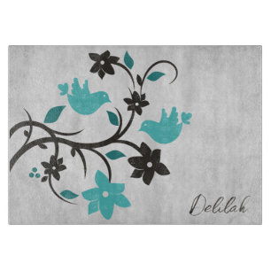 Aquamarine Lovebirds, Personalisierte Schneideplat Schneidebrett