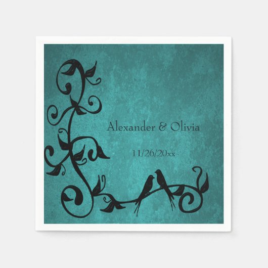 Aquamarine Lovebirds Wedding Napkins Serviette (Vorderseite)