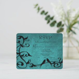 Aquamarine Lovebirds Wedding RSVP Card Karte