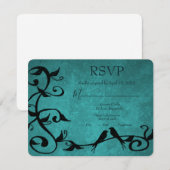 Aquamarine Lovebirds Wedding RSVP Card Karte (Vorne/Hinten)