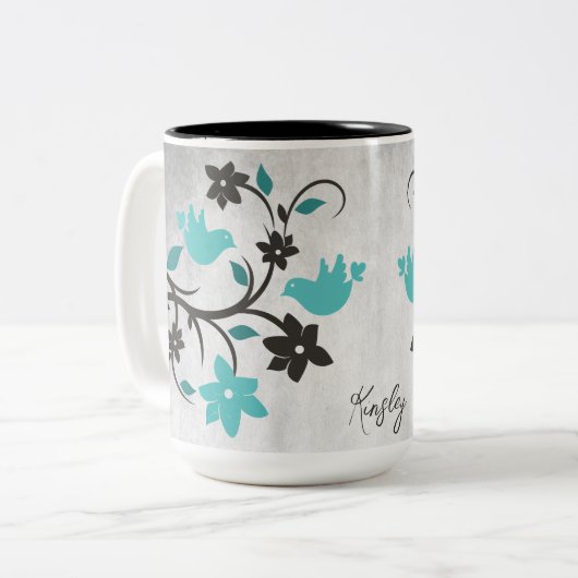 Aquamarine Lovebirds Zwei-Tone-Kaffee-Tasse Zweifarbige Tasse (Vorderseite Links)