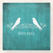 Aquamarine Lovebirts Blumenrinde Untersetzer (Vorderseite)