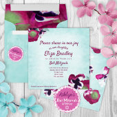 Aquamarine, Magenta Stiefmütterchen Bat Mitzvah Ei Einladung