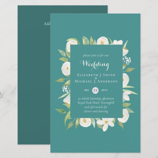 Aquamarine Magnolia-Blumenzwiebeleien Einladung A9 (Vorne/Hinten)