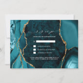 Aquamarine, Marmor- und Goldmedaille Hochzeitsfeie Einladung (Vorderseite)