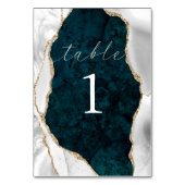 Aquamarine Marmor-, White & Gold Agate Table Card Tischnummer (Vorderseite)