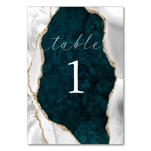 Aquamarine Marmor-, White & Gold Agate Table Card Tischnummer (Vorderseite)