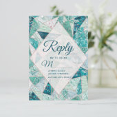 Aquamarine Marmordreiecke Moderne Hochzeitsrampe RSVP Karte (Stehend Vorderseite)