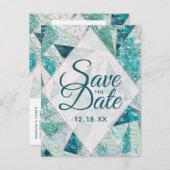 Aquamarine Marmordreiecke Save the Date Ankündigungspostkarte (Vorne/Hinten)