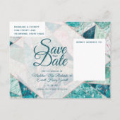 Aquamarine Marmordreiecke Save the Date Ankündigungspostkarte (Rückseite)