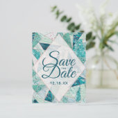 Aquamarine Marmordreiecke Save the Date Ankündigungspostkarte (Stehend Vorderseite)