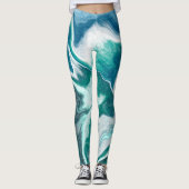 Aquamarine Marmorflüssigkeit Leggings (Vorderseite)