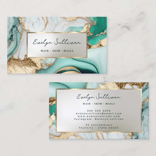 aquamarine Marmorkarte Visitenkarte (Vorne/Hinten)