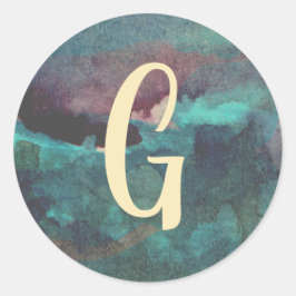 Aquamarine Maroon Monogram Wasserfarbe Runder Aufkleber