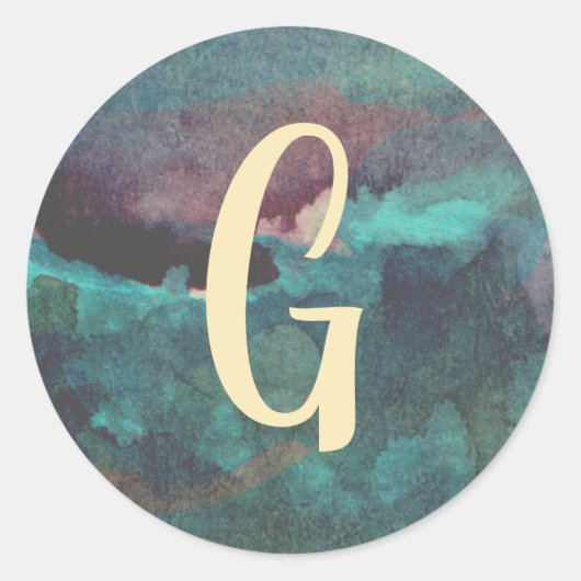Aquamarine Maroon Monogram Wasserfarbe Runder Aufkleber (Vorderseite)