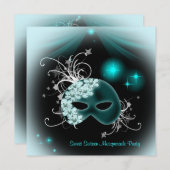 Aquamarine Masken Sweet 16 Masquerade Party Einladung (Vorne/Hinten)