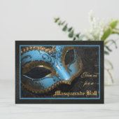 Aquamarine Maskerade Ball Halloween Einladung (Stehend Vorderseite)