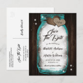 Aquamarine Mason Jar String Lights Rustikale Holzh Ankündigungspostkarte (Vorne/Hinten)