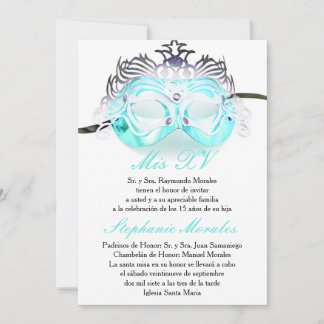 Aquamarine Masquerade Quinceanera Geburtstagseinla Einladung