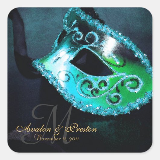 Aquamarine Masquerade Sticker für Monogramm (Vorderseite)