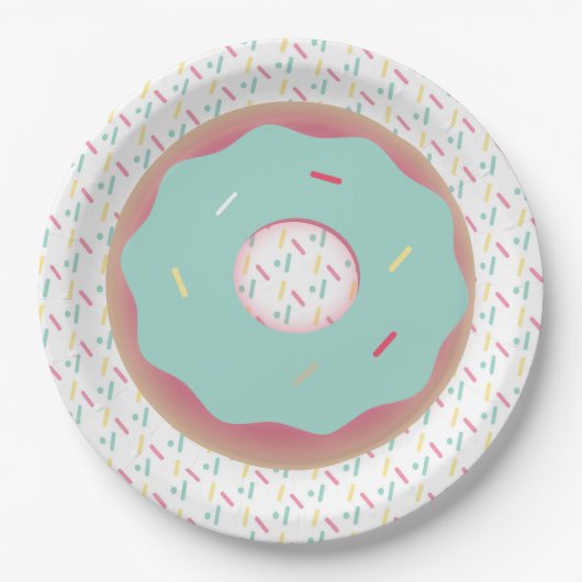 Aquamarine Mattierte Donut und Sprinklen Pappteller (Vorderseite)