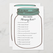 Aquamarine Maurer-Gläser 2 x-Baby-Duschen-Spiele Einladung (Vorne/Hinten)