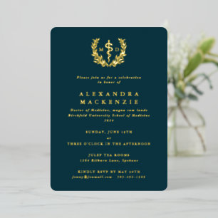 Aquamarine MD Asclepius+Laurel Wreath Graduation P Folieneinladung