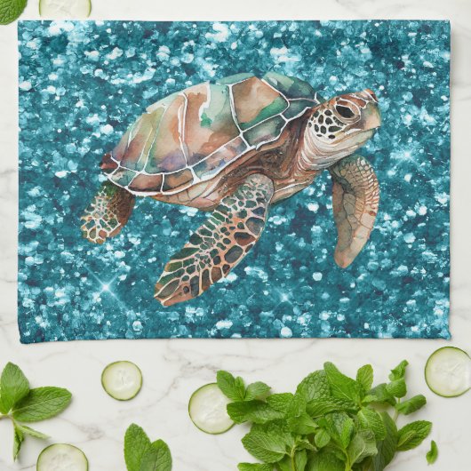 Aquamarine Meeresschildkröte Geschirrtuch (Gefaltet)