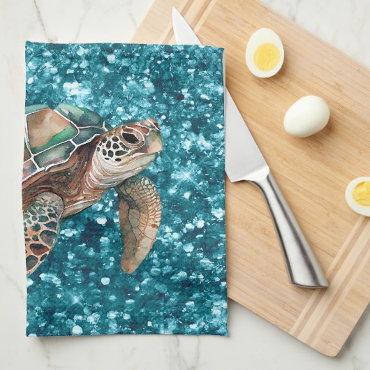 Aquamarine Meeresschildkröte Geschirrtuch (Viertel Falte)