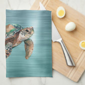 Aquamarine Meeresschildkröte Geschirrtuch (Viertel Falte)