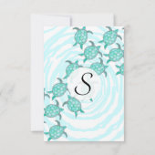 Aquamarine Meeresschildkröten auf Wirblen Streifen Einladung (Rückseite)