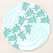 Aquamarine Meeresschildkröten auf Wirblen Streifen Runder Pappuntersetzer (Vorderseite)