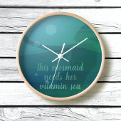 Aquamarine Meerjungfrau Silhouette Ozeanwellen maß Runde Wanduhr