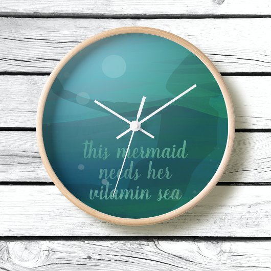 Aquamarine Meerjungfrau Silhouette Ozeanwellen maß Runde Wanduhr