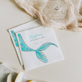 Aquamarine Mermaid Schwanz Geburtstagspapier Napki Serviette