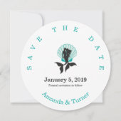 Aquamarine Mermaids Couple on zu Seashell Design Save The Date (Rückseite)