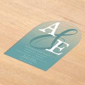 Aquamarine Minimalistische Monogramm-Hochzeit Acryleinladungen (Ablage )