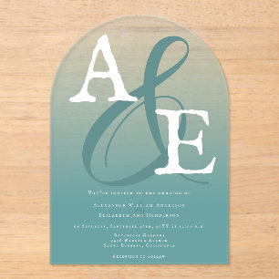 Aquamarine Minimalistische Monogramm-Hochzeit Acryleinladungen