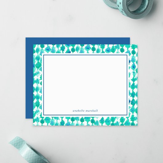 Aquamarine Mit Monogramm Aquarellkarte Mitteilungskarte