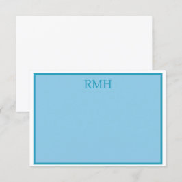 Aquamarine, Mit Monogramm, blaue und weiße Flachno Einladung