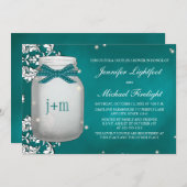 Aquamarine Mit Monogramm Firefon Jar Paare Dusche Einladung (Vorne/Hinten)